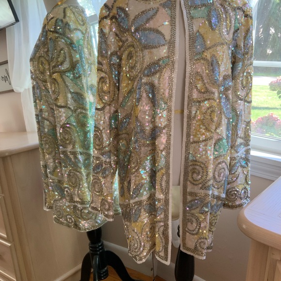 Oleg Cassini Black Tie for Bergdorf Goodman Stunning Beaded Sequin Jacket - Picture 7 of 14